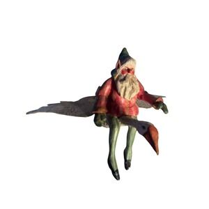 House Of Hatten Santa Elf Fairy Riding Goose Christmas Ornament D. Calla 1988